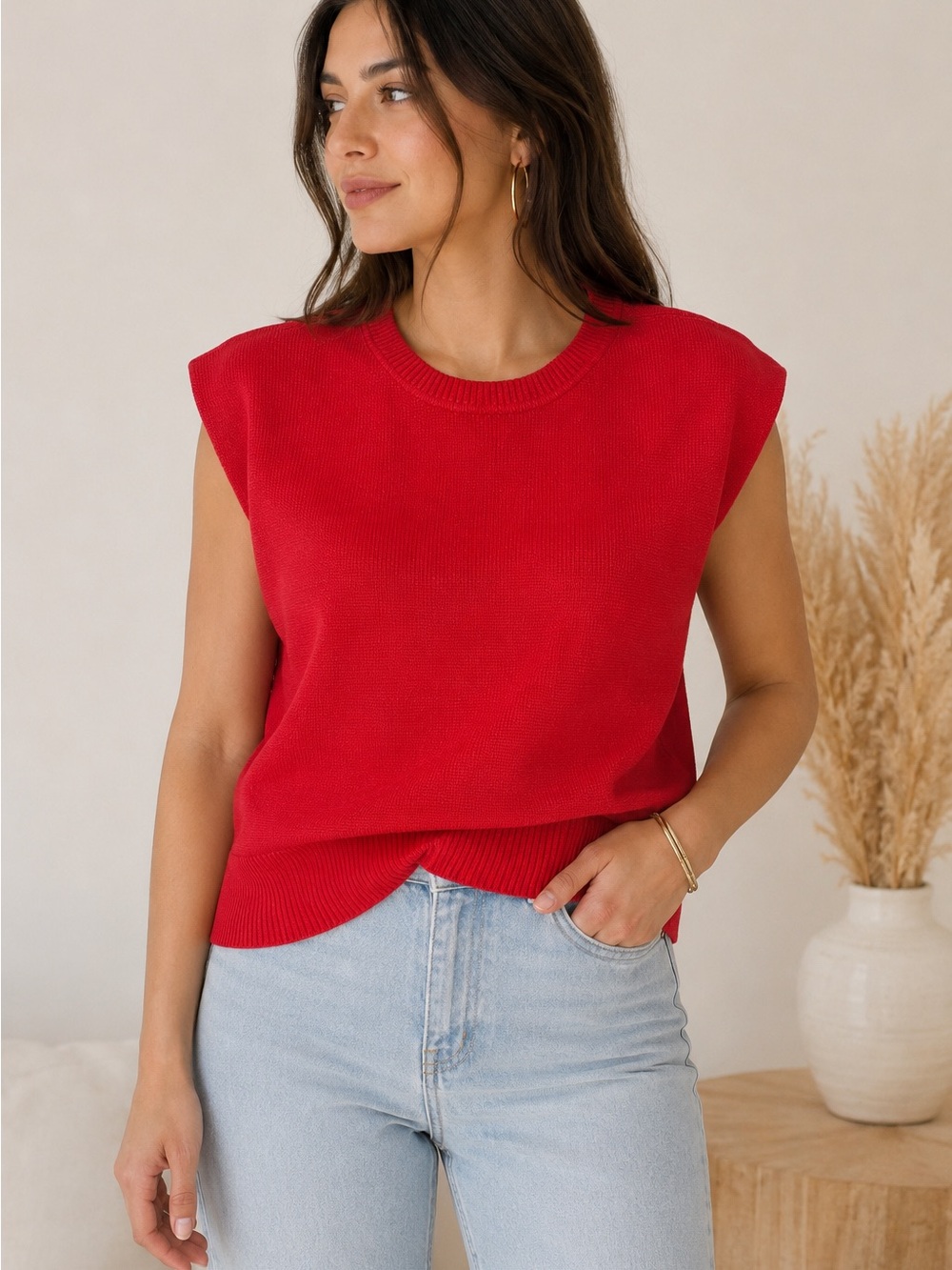 Cyrus Red Cap Sleeve Knit Sweater Top Size Small